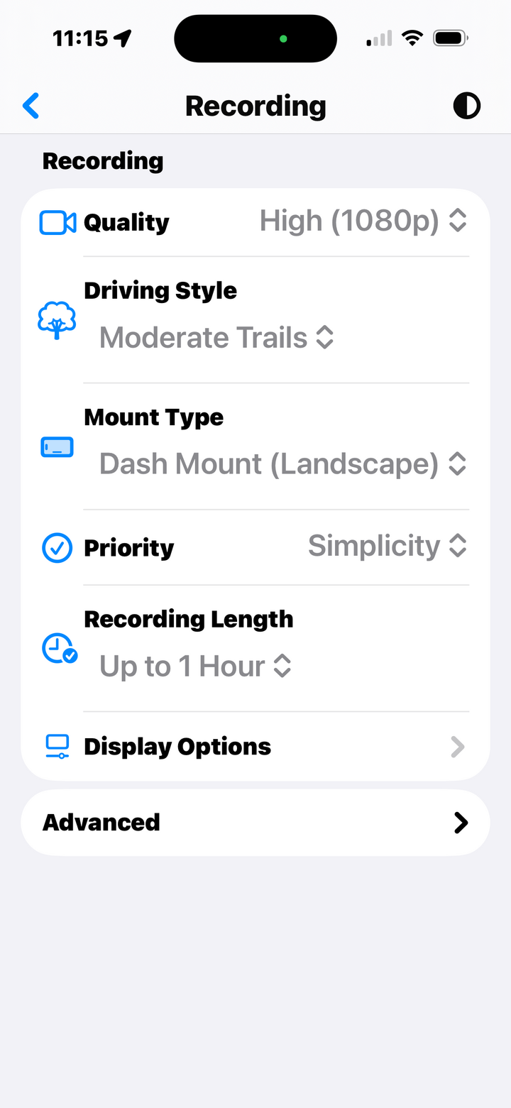 Recording settings
